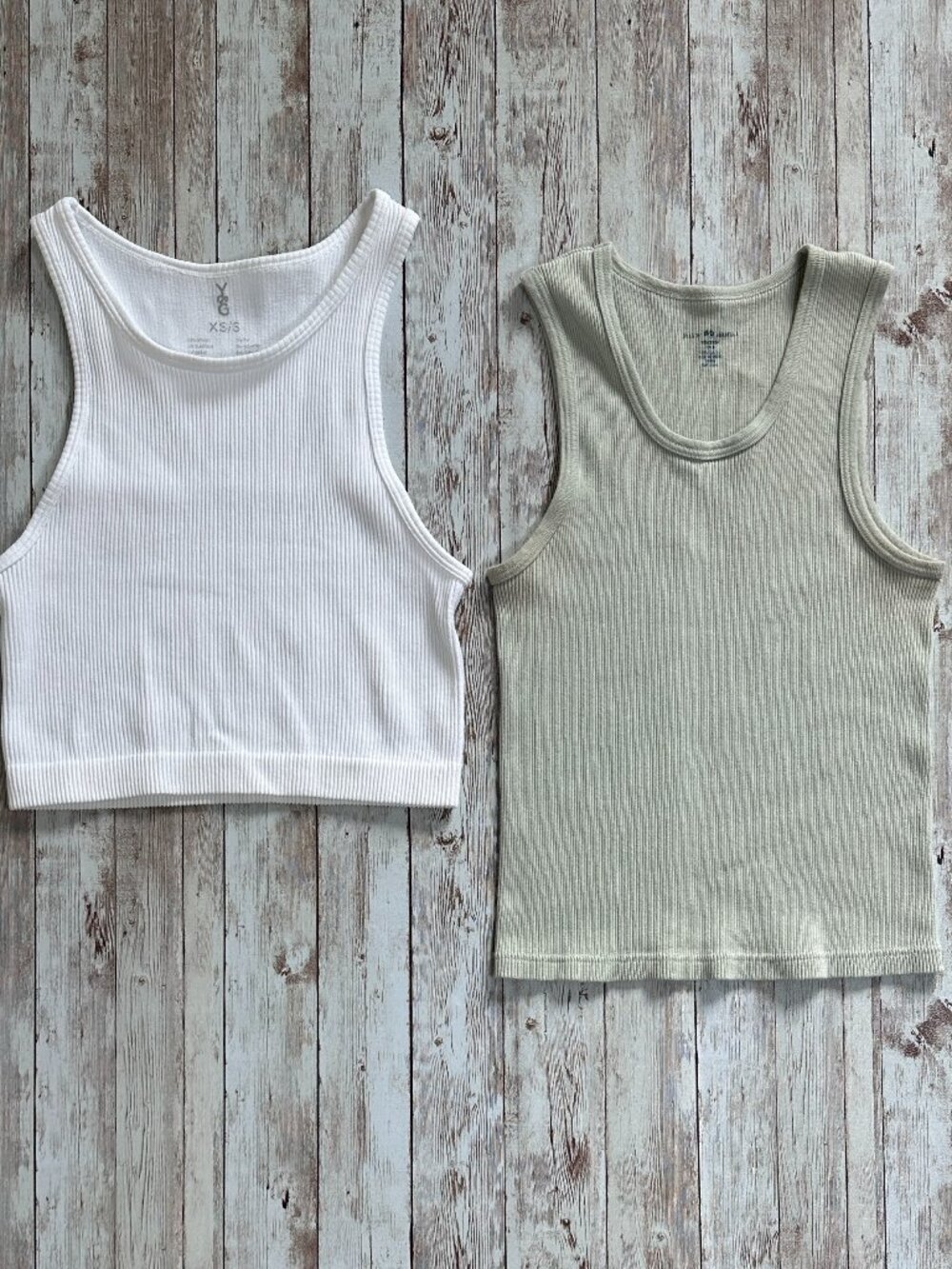 Brandy Melville + Y&G Ribbed Tank Top Bundle sz XS/S White Khaki Green Cropped